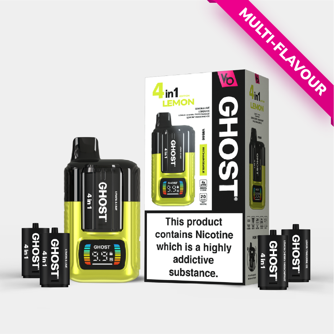 Lemon Edition Ghost 4 in 1 Rechargeable Pod Kit Vapes Bars Lemon Edition Ghost 4 in 1 Rechargeable Pod Kit Vapes Bars