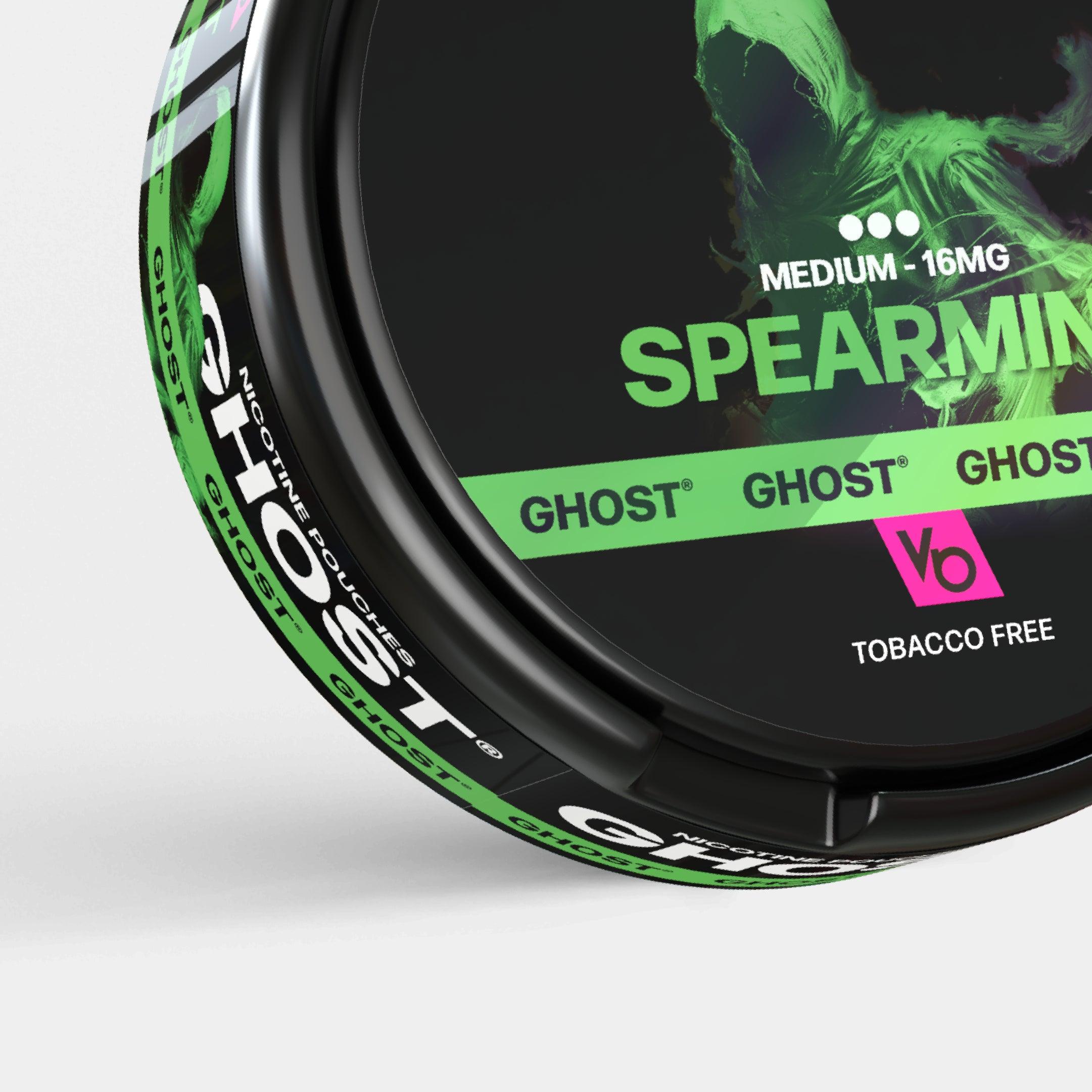 Ghost Spearmint 16mg Nicotine Pouches, tobacco-free close-up