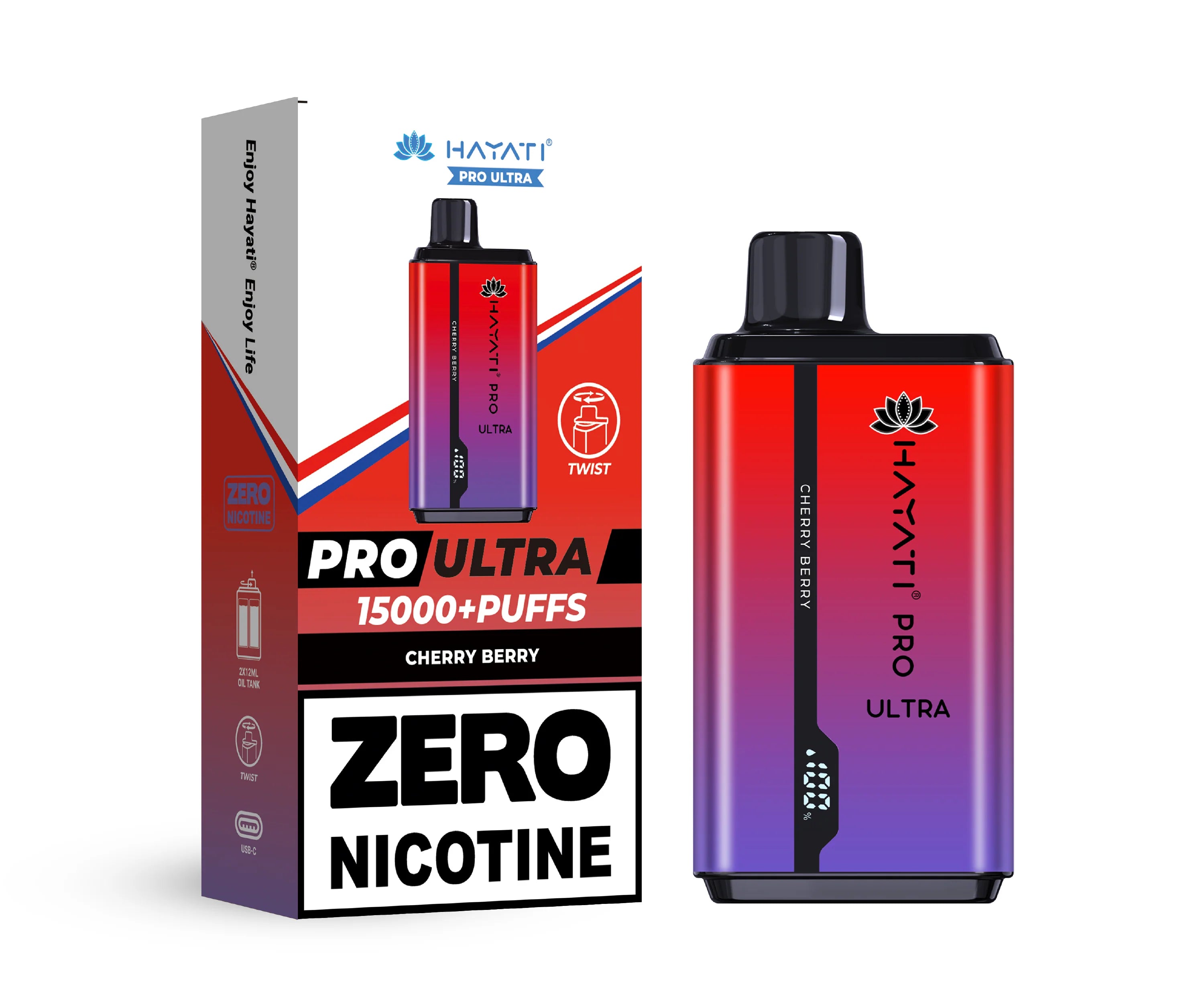 Hayati Pro Ultra vape device in Cherry Berry flavor with packaging