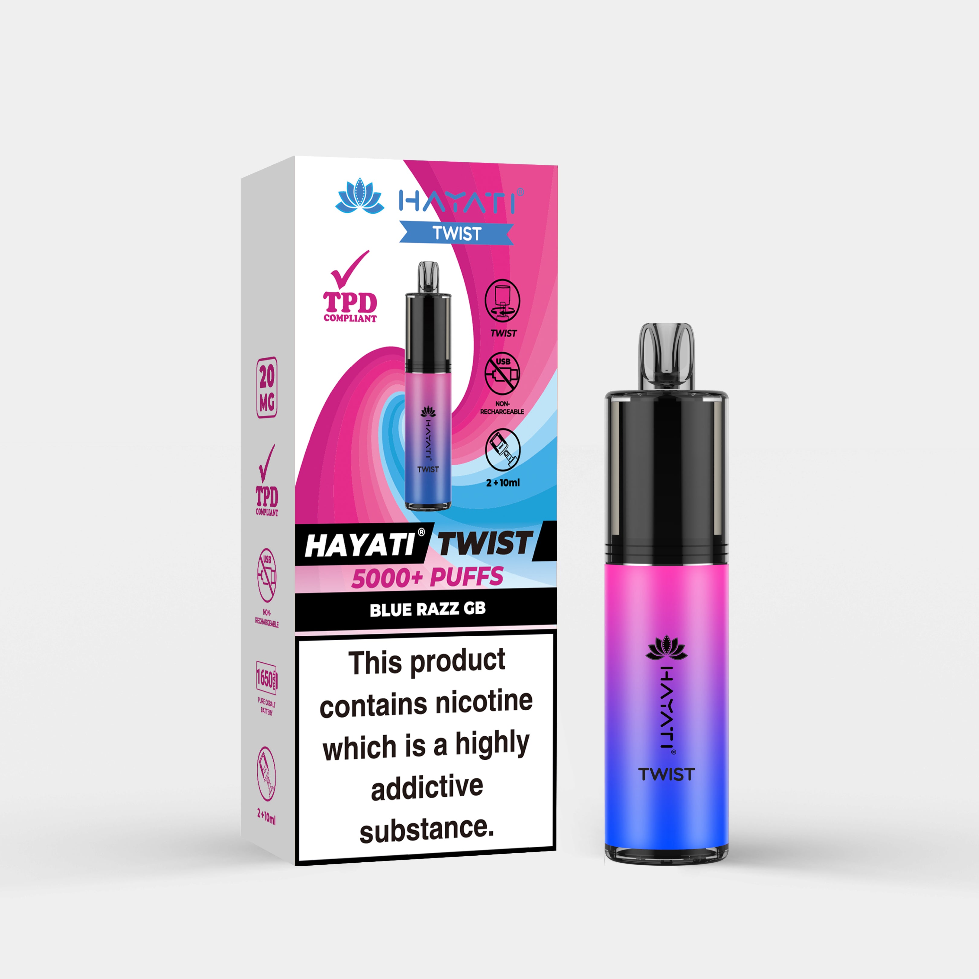 Hayati Twist vape device in Blue Razz G' Bear flavor with packaging