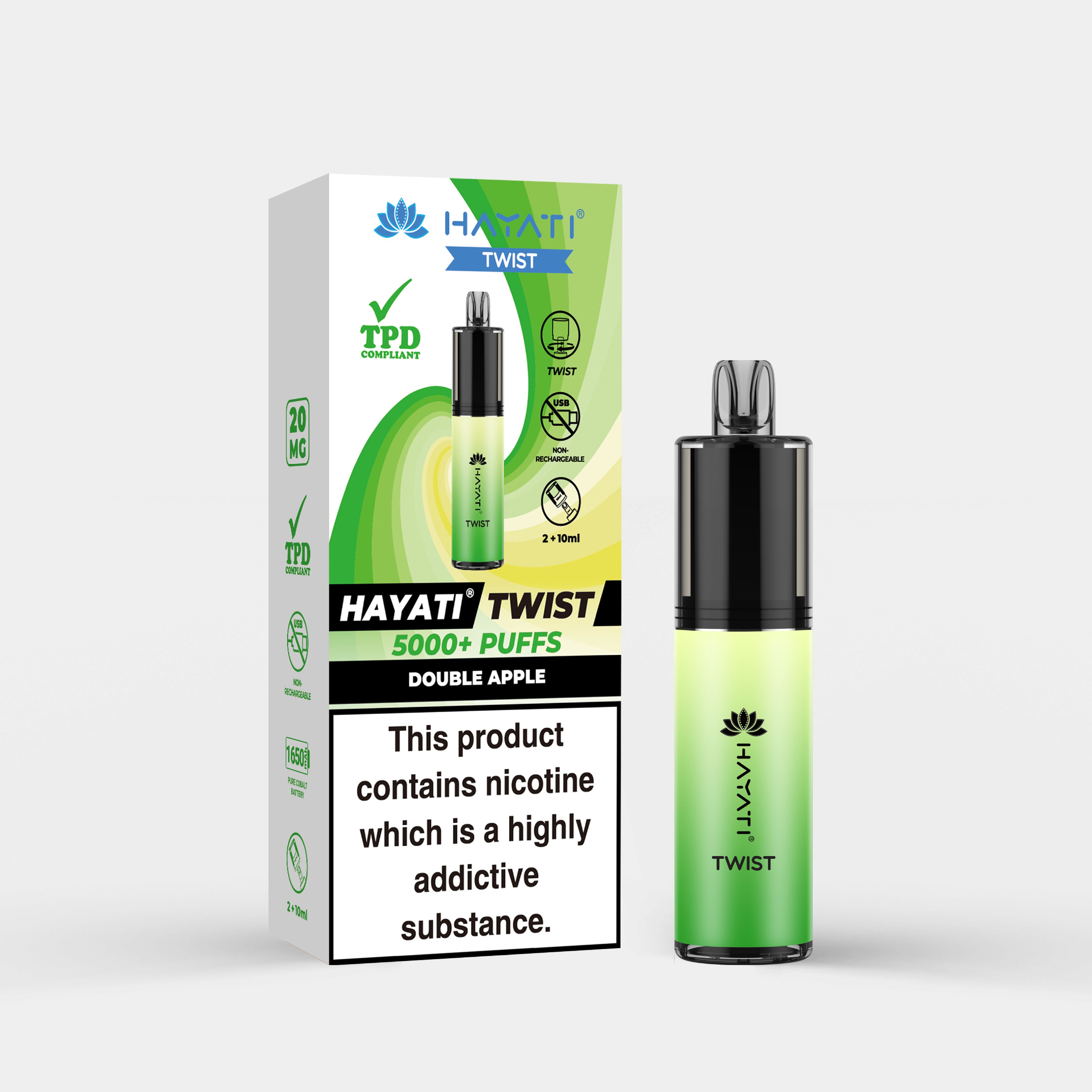 Hayati Twist vape device in Double Apple flavor with packaging