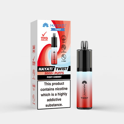 Hayati Twist vape device in Fizzy Cherry flavor with packaging