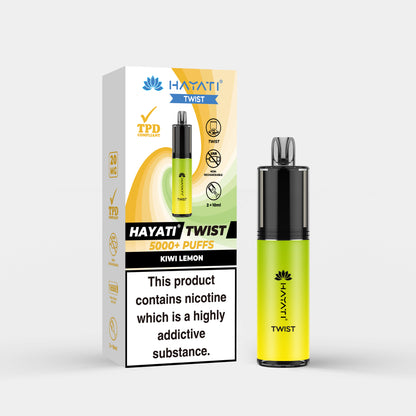 Hayati Twist vape device in Kiwi Lemon flavor with packaging