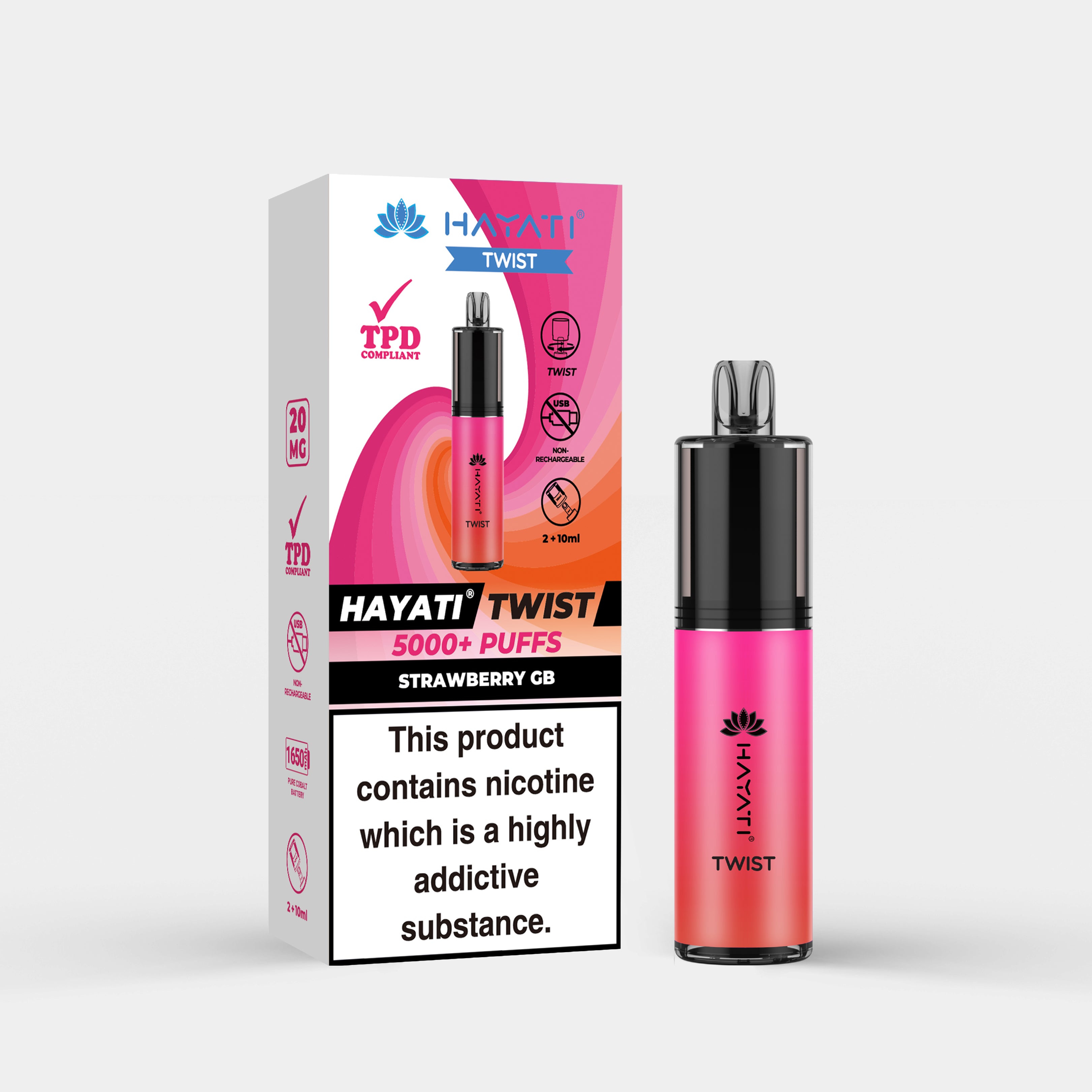 Hayati Twist vape device in Strawberry Gummy Bear flavor with packaging