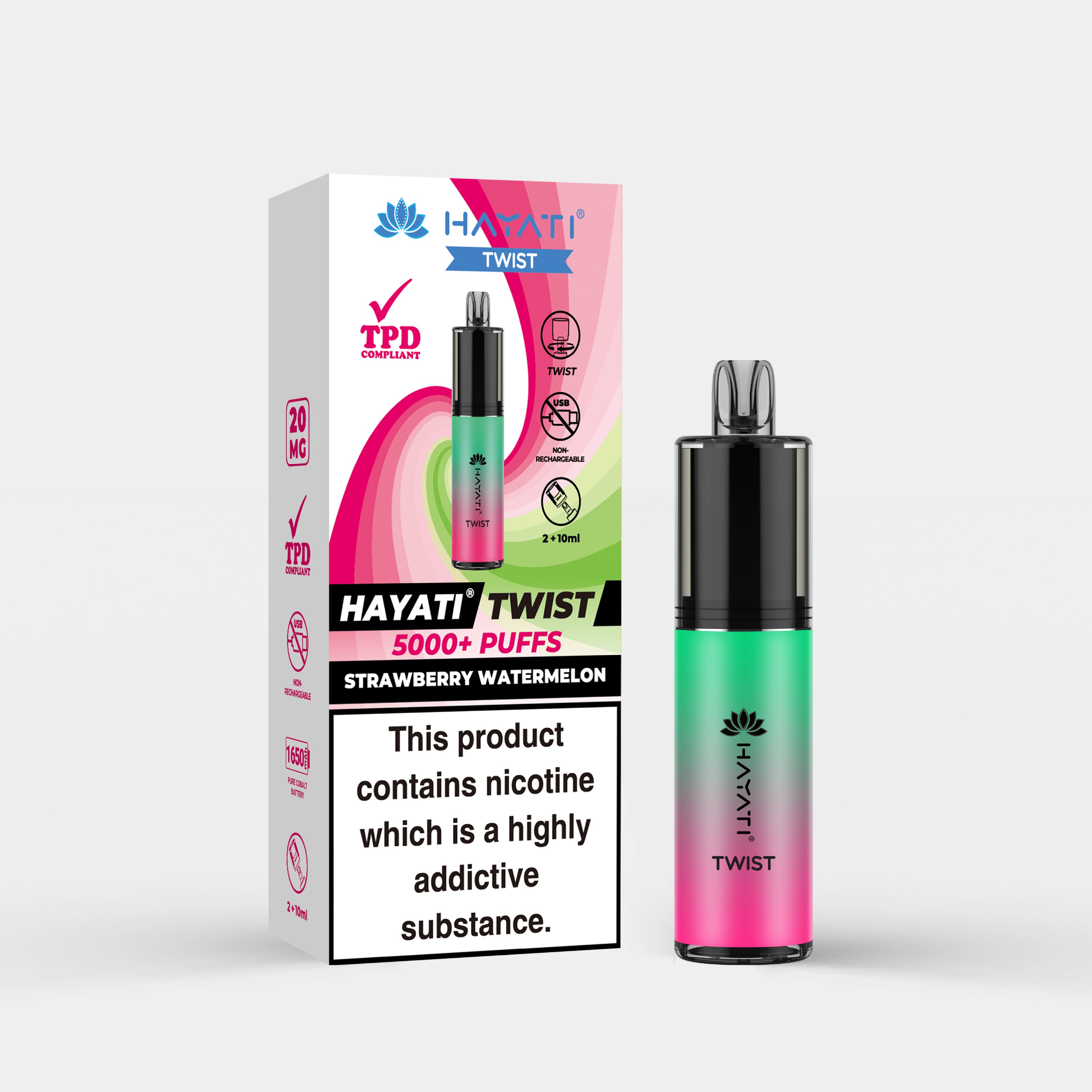 Hayati Twist vape device in Strawberry Watermelon flavor with packaging